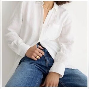 J.CREW Garcon Classic Gauze Shirt White Button-Up Long Sleeve Top Size M